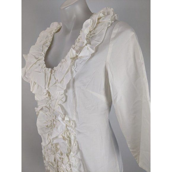 Meredith Women's Top Size 10 Ivory Long Sleeve Button Front Blouse Ruffle NEW - Picture 8 of 13